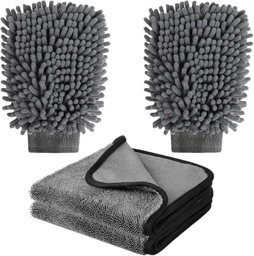 Tel Charme * Car Washing Kit, car Cleaning Kit with 2 Microfiber Cleaning Cloths and 2 Microfiber Wash Mitt,Exterior Drying Towel and Cleaning Brush Mitt for Household, car Washing, Care, Drying