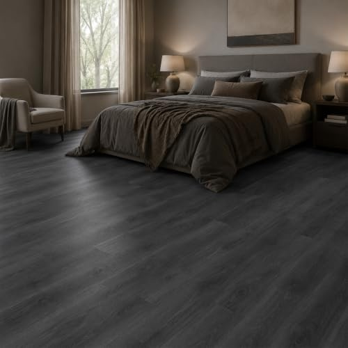 Built Right SPC Vinyl Click Lock Flooring – Anthracite Wood Effect Planks, 6.5mm Thick, Easy DIY Interlocking Installation, Luxury Vinyl Flooring for Bathroom, Kitchen, Bedroom – 1.79m² Pack