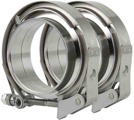 Densieg 2 abrazaderas de banda V + bridas – Kit de abrazadera de escape de acero inoxidable para turbo, tubo de descenso – Conector de tubo de liberación rápida (2 x 76,2 mm de diámetro)