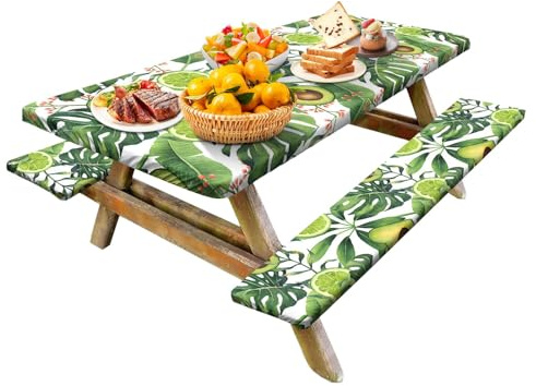 Cubierta de mesa de picnic con cubiertas de banco, mantel rectángulo ajustado,Mesas de 6 pies Patio mantel a prueba de viento a prueba de viento | Los viajes en automóvil deben tener en bordes elástic