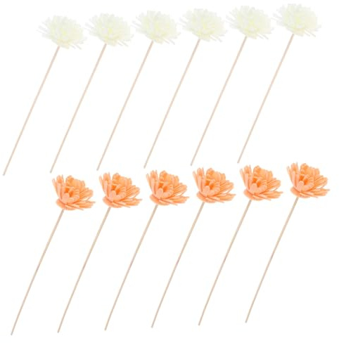 MUCKLILY 12 Stück Rattanstäbchen mit Blumendiffusor Kontinuierliche Duftabgabe Realistische Blumenform aus Pe und Rattan für Badezimmer und Büro