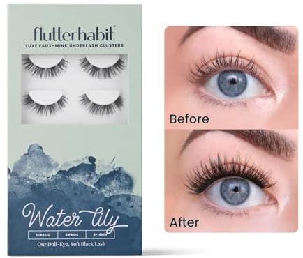 FlutterHabit Water Lily Lash Clusters for Women, Salon Quality At Home Eyelashes Extension Kit, 6 Lash Sets, No Lash Glue Included