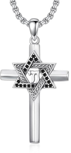 HARMONY BOLA Davidstjärna kors halsband 925 sterlingsilver Davidsstjärna hänge religiöst kors smycke present för kvinnor och män