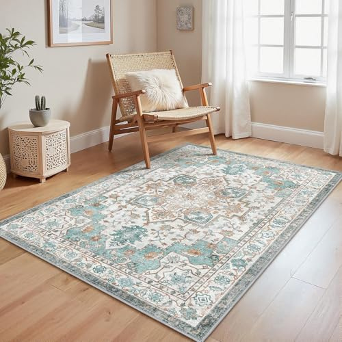 GENIMO Vintage Tappeto Salotto 120x170cm - Grande Tappeto Soggiorno Lavabile Antiscivolo, Resistente, Facile da Pulire, Boem Carpet Per Camera da Letto, Sala da Pranzo, Sala - Vintage Verde Beige