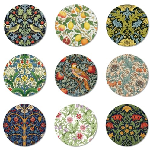 ANATTASOUL Vintage Floral Plant Wood Coasters Set of 9 for Coffee Table | Home Decor,3.9 Round,Vintage,Colorful Wooden Cup Mat,Funny Desk Coasters,for Apartment,Office,Bar,Kitchen,Gifts