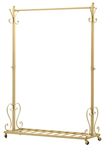AIOJXHY Schwerlast Goldfarben Kleiderständer auf Rollen, Garderobenständer mit Ablage & Dekorativen Haken, Kleiderstangen für Kleider, Kleider, Pullover, Mäntel, Clothes Rack (120cm)