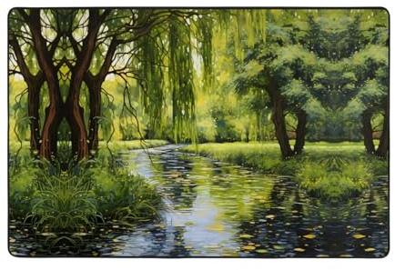 WZYWHJ Tappeto antiscivolo con stampa di alberi di salice di The Pond, 183 x 122 cm, per soggiorno, ufficio, tavolino da caffè, letto, balcone