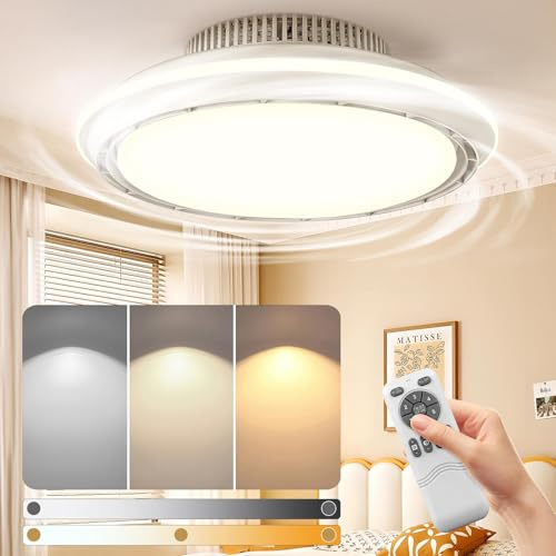 Ventilatore da soffitto LED senza pale con illuminazione Lampada da soffitto Ø43,5 cm 100 W | Ventilatori telecomando e timer | dimmerabile 6 velocità per camera da letto e soggiorno