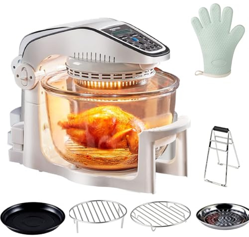 10L Large Halogen Air Fryer with Removable Glass Bowl, Halogen Ovens with 10 Smart Presets, Air Fryer Cristal, Temperature 50-250°C Controls, for Oil-free Fast Frying