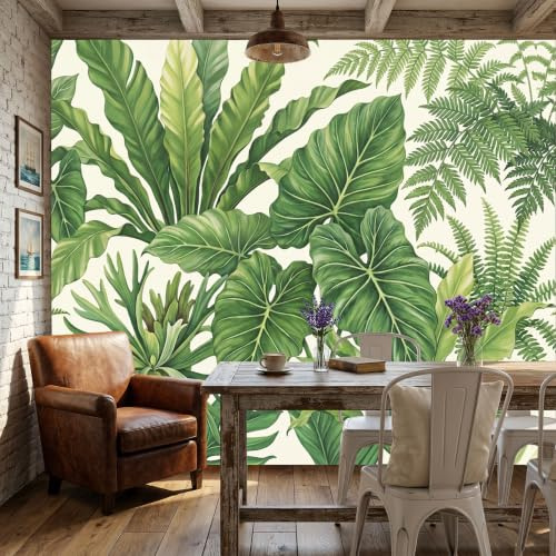 Fotomurales Naturaleza Plantas Verdes Pared Sala Helechos Hojas Plátano 3D Papel Tapiz pintado tejido no tejido, XXL decorativos Murales, Fotográfico 400An×280Al cm