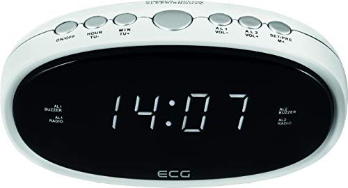ECG RB 010 White Radiowecker – FM Tuner; 10 Vorwahlen; Digitale Uhr/Wecker; Wecken durch Radio/Wecker; Funktion aufgehobene Weckzeit; Ausschalt-Timer Weiß, 1