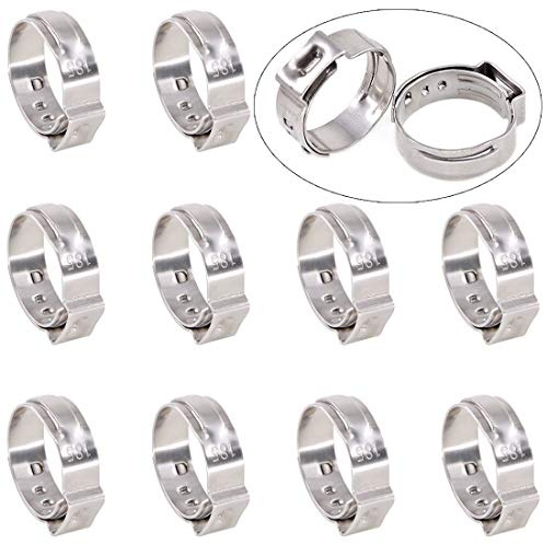 Swpeet 35Pcs 15.3-18.5mm 304 Stainless Steel Single Ear Hose Clamps, Crimp Hose Clamp Assortment Kit Ear Cinch Rings Crimp Pinch Fitting Tools Perfect for Automotive, Home Appliance Line