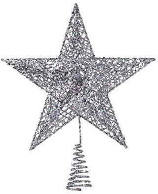 NICEXMAS 20cm Weihnachtsbaumspitzen Spitze für Weihnachtsbaum Silber Stern Baum Topper Exquisite Weihnachtsbaum Topper Dekor