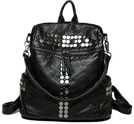 DEERWORD Mujer Bolsos Mochila Casual Bandolera Marca Mediano Antirrobo Italianos PU Cuero 6556 1 piezas Negro V7