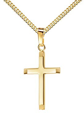 JEVELION Anhänger-Kreuz Gold-Kreuz für Damen, Herren und Kinder mit abgeflachten Kanten als Kettenanhänger Kreuzanhänger + Schmuck-Etui mit Kette