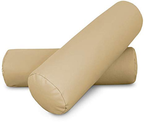 Happers Nackenrolle 2er-Pack 50x15cm aus Kunstleder Beige. Nackenkissen zur Linderung von Haltungsschmerzen oder zum Schlafen