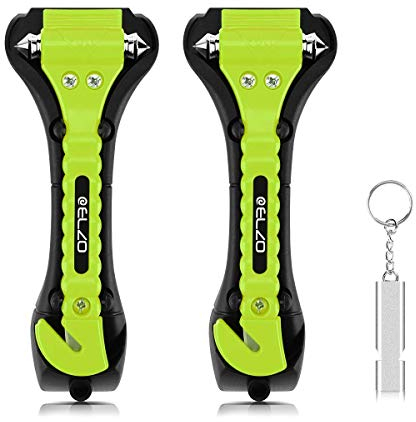 ELZO Paquete de 2 martillos de Seguridad automóvil 2 en 1 Herramienta de Escape de Emergencia para Romper la ventanilla y Cortar el cinturón de Seguridad Kit de Rescate y Supervivencia con Silbato