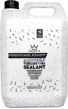 Peaty's Holeshot Biofiber Tubeless Tire Sealant, Fast Acting Puncture Repair, Seals up to 6mm Holes for MTB, Road and Gravel Bikes, uses Biodegradable Sealing Fibers, 5 Liter