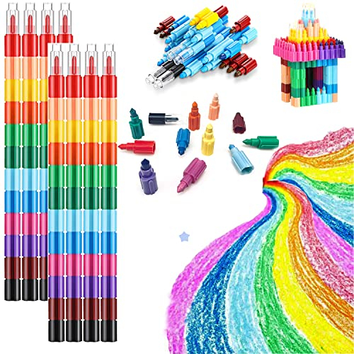 24 Stück Wachsmalstifte,Stapelbare Buntstifte kinder,Farbwechselstift,Wachsmalstifte Set,Spitzen Kreide Buntstifte,Regenbogen Stifte,ideal mitgebsel kindergeburtstag,Einschulung Mädchen Junge Geschenk