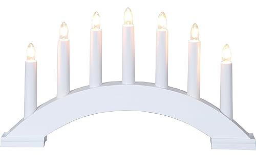 EGLO Lichterbogen Weihnachten mit 7 Kerzen Fensterleuchter | gebogen aus Holz in Weiß, Schwibbogen mit Kabel, Weihnachtsbeleuchtung Fenster, E10 Fassung, warmweiß