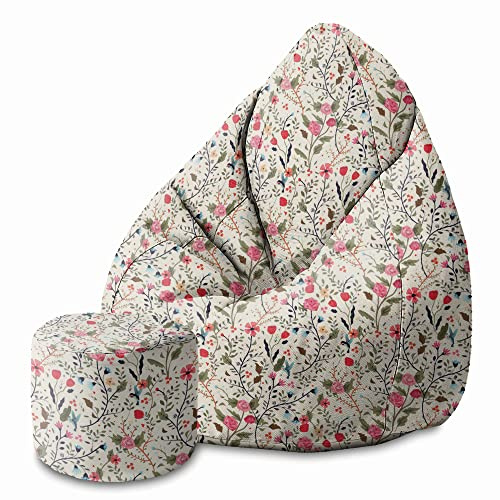 DreamRoots Sitzsack Erwachsene 80x80x120, Summer Meadow | Bean Bag 80x80x120 cm mit Lehne, Hocker & Bezug, Sitzkissen Boden, Chill Bubibag, mit Füllung