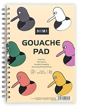 HIMI Gouache-Block 17.8x25.4 cm (98lb/160g) 50 Blatt Mix Papierblock, seitlich mit Draht gebunden, feine Textur, in Gouache-Acryl-Kunstblock zum Skizzieren, Zeichenblock, Geschenk (Vogel)