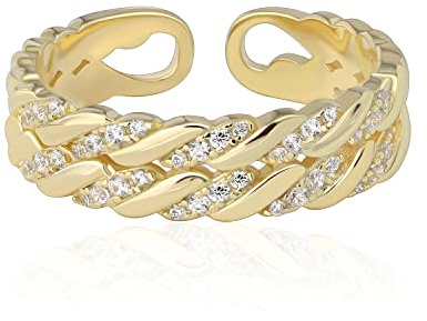 Anello da pollice in argento 925 per donna Anello d'oro impilabile e delicato Anello d'amicizia fatto a mano con torsione impilata (Oro)