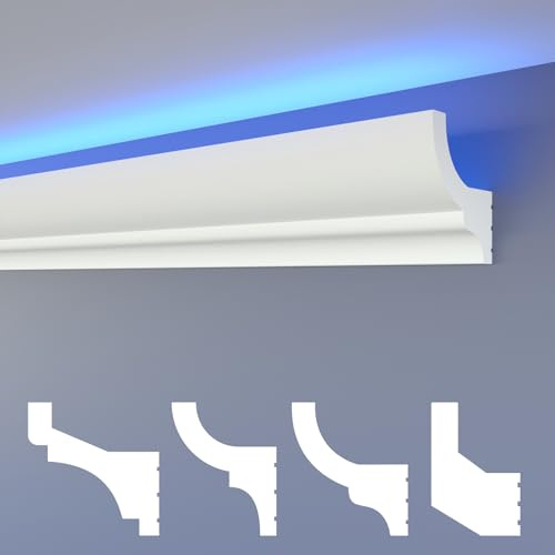 HEXIMO LED Molduras de estuco clásico, molduras de pared y techo con iluminación indirecta de poliestireno XPS Cala ligera (30,6 Metros HLED 10)