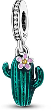 M&S Cactus Charm Cactus Flower Pink Pansy Charm Crystal Bead Pendant, 925 Sterling Silver Dangle Charm, Compatible With Pandora & European Bracelet …