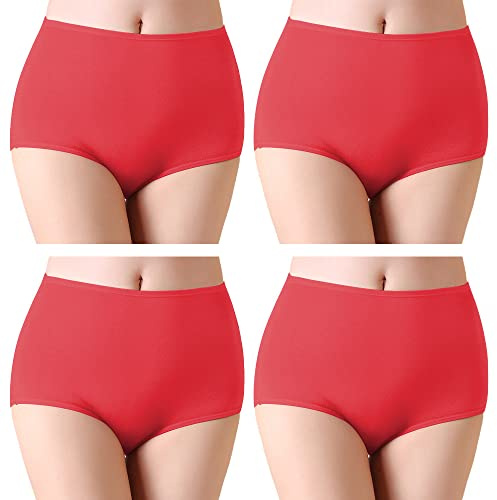 Serecofo Lot de 4 Culottes Menstruelles de Règles pour Femme Taille Haute Entrejambe Imperméable Anti-Fuites 36-48 sous-Vêtements Féminins de Périodes (36-38, 4 Rouge)