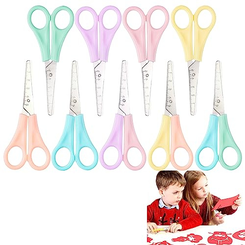 VBXPOU 9 Farben Kinderschere Macarons Scheren Set DIY Kinder Schere Vorschule Schere Stumpfe Spitze Sicherheit Schere Handgefertigte mit cm Skala für Kinder und Schüler Papierbauzubehör