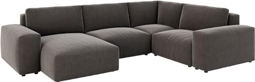DELIFE Wohnlandschaft Lanzo Mikrofaser Khakibraun 300x210 cm Recamiere variabel