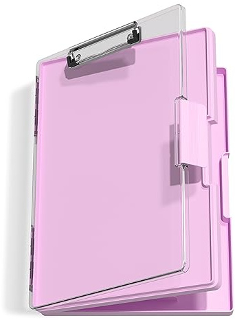 Hnogri Portablocco con Scomparti, Nero, 21,6 x 27,9 cm (foglio), Apertura Laterale, Resistente, Scrivania Portatile, per Insegnanti, Studio, Ufficio, 33,8 x 23,9 x 3,8 cm (Pale Pink)
