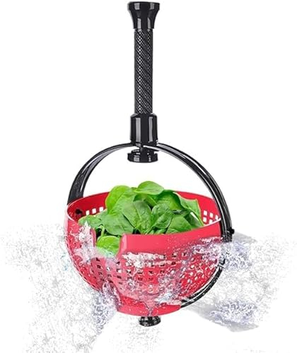 4All Salad Spinner Rotating Seive Easy Spin Centrifugal Dehydration Vegetable Washer Dryer BPA Free Kitchen Washing Filter with Foldaway Handle Reusable Manual Lettuce Spinner (Red)