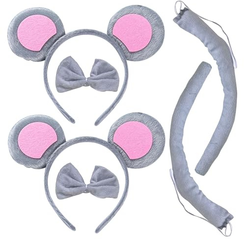 TSHAOUN 2 Sets Mouse Ears Headband, Animal Costume Set, Ears Headband Tail Animal Dress Up Set, for Cosplay Birthday Party Carnival Christmas Party Supplies