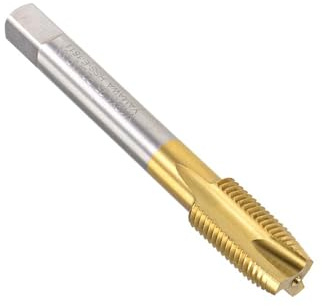 MACHSWON Taraud fileté à pointe spirale M12 x 1,25 mm, pour perçage et taraudage, H2 3 cannelures HSS, revêtement en titane, tige ronde avec extrémité carrée, tarauds métriques, 1 pièce