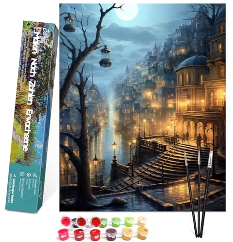 Bougimal Malen Nach Zahlen Erwachsene Landschaft Ohen Rahmen inklusive Pinsel und Acrylfarben - 40 x 50 cm, Traumschloss 2