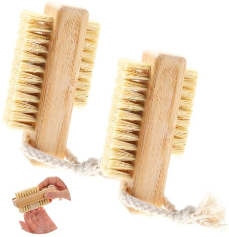 2 cepillos de uñas para limpiar las uñas, cepillos de madera para uñas, cepillo de limpieza de uñas de dos caras con cuerda para colgar para frotar uñas de manos y pies, hombres y mujeres