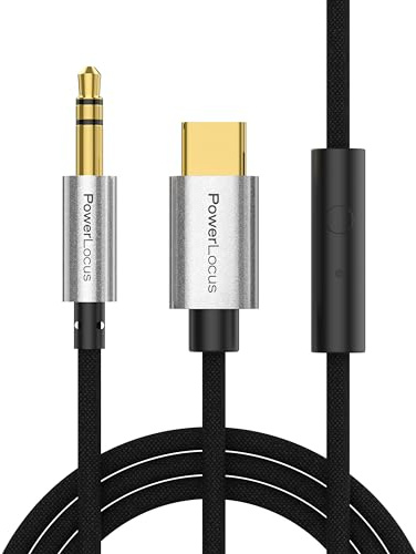 PowerLocus Câble USB C vers 3.5mm Jack, 1M Aux 3.5mm Prise Jack vers USB C Cable Audio avec Microphone, Nylon Tressé Haute Qualité, Cable Auxiliaire Compatible avec iPhone,Galaxy S24,Casque Sans fil