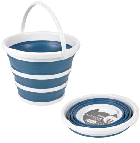 Sanixa Seau pliable - 10 l - Bleu et blanc - 32 cm - Seau de ménage - Accessoire de nettoyage - Seau universel - Fond renforcé
