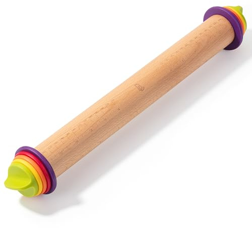 BAMBOO LAND- Adjustable Rolling Pin with Thickness Rings, 13.8, 4 Rings | 2-10 mm / 1/16-3/8, Wood Rolling Pins for Baking Bread, Pizza Doughs