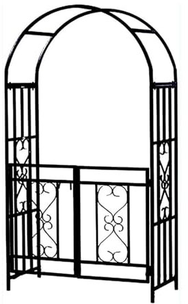 Yidelchon Cenador De Jardín De Metal con Puerta, Enrejado De Arco para Plantas Trepadoras Y Flores, Estante De Soporte De Pérgola para Jardín, Patio, Césped(Black)