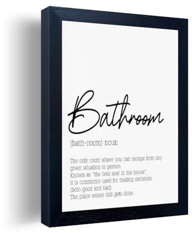 Black and White Bathroom Wall Art, Bathroom Quotes Wall Decor, Small Modern Rules Wall Art, Black Framed Canvas Artworks for Wall