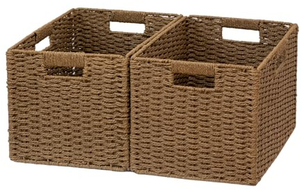 Regalkörbe, Aufbewahrungskörbe, natürliche Zutaten, faltbare Papierseilkörbe zum Organisieren Stabile Körbe mit Griffen, Schrank-und Regalorganisatoren, Faltbare Körbe für Kleidung (Braun)