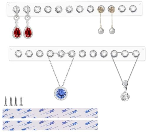 ZOOMPIL Soporte para Joyería de Pared en Acrílico Transparente - Exhibición de Collar, Pendientes y Anillos - 2 Piezas