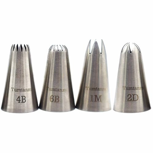 #1M #2D #4B #6B Große Spritztüllen, 4 Stück Edelstahl nahtlose Spritztüllen Set für Cupcakes und Backen
