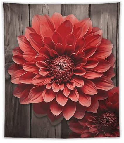HJKBCV Wandbehang mit roter Dahlie, personalisierbar, individueller Hintergrund, Banner, Wanddekoration, Wandkunst, Boho, Heimdekoration für Schlafzimmer, Wohnzimmer