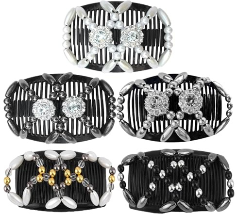 5 Stück Magischer Haarkamm, Klassischer Mode-Haarkamm, Zweireihiger Haarkamm, Haareisen, Damen-Haarkamm, Retro-Elastischer Haarkamm, Haardekoration