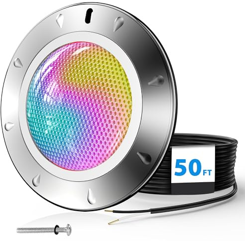 LyLmLe Pool Light for Inground Pools, 65W 10 Inch RGBW Multicolor Inground Pools Light, 316 Stainless Steel, 12V Color Changing LED Pool Lights for 10 Niche, 50ft Cord, Without Transformer Controller