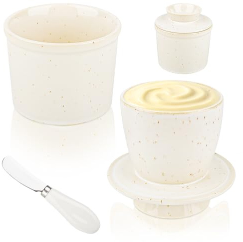 Beurre Pot en Porcelaine, Beurrier à Eau avec Refroidissement, Beurrer Français en Porcelaine avec Couvercle et Couteau à Beurre, Beurrier en Céramique, Pot à Beurre Porcelaie, Porte-Beurre
